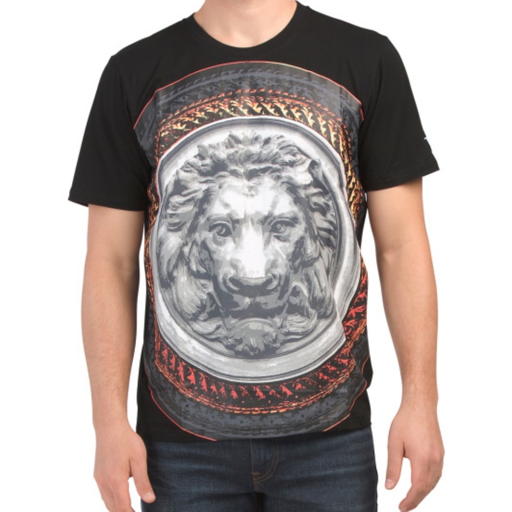 19V69 Italy 3D Lion Shield Black T Shirt